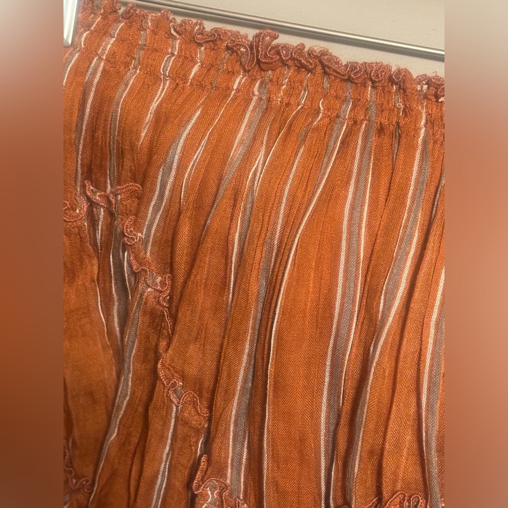 Free People One Ember Printed Flowy Midi Skirt In Terracotta Stripe - Picture 10 of 15